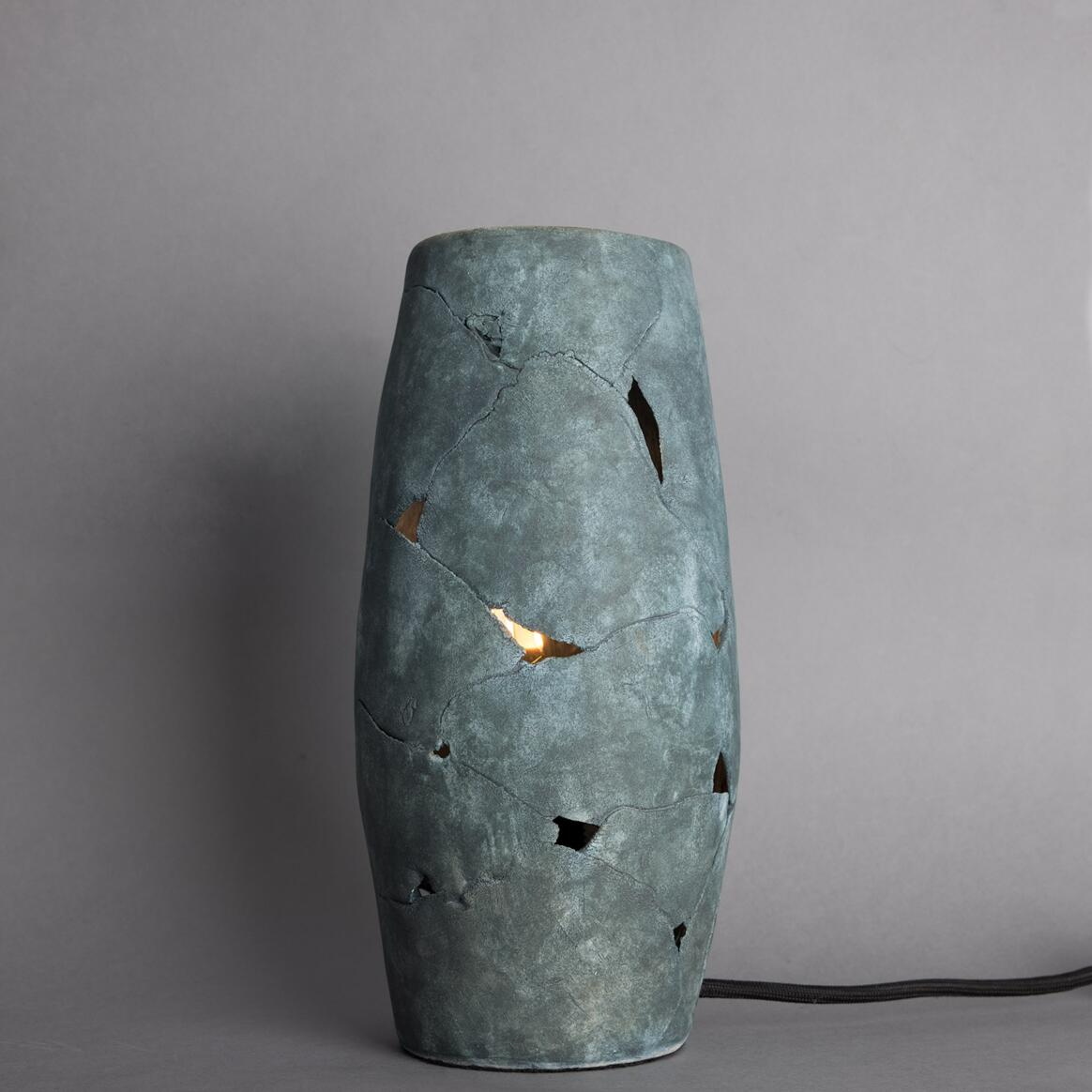 Mullan Carya Ceramic Table Lamp Rustic Luminaire Blue Earth - Powder Coated Matte Black Finish