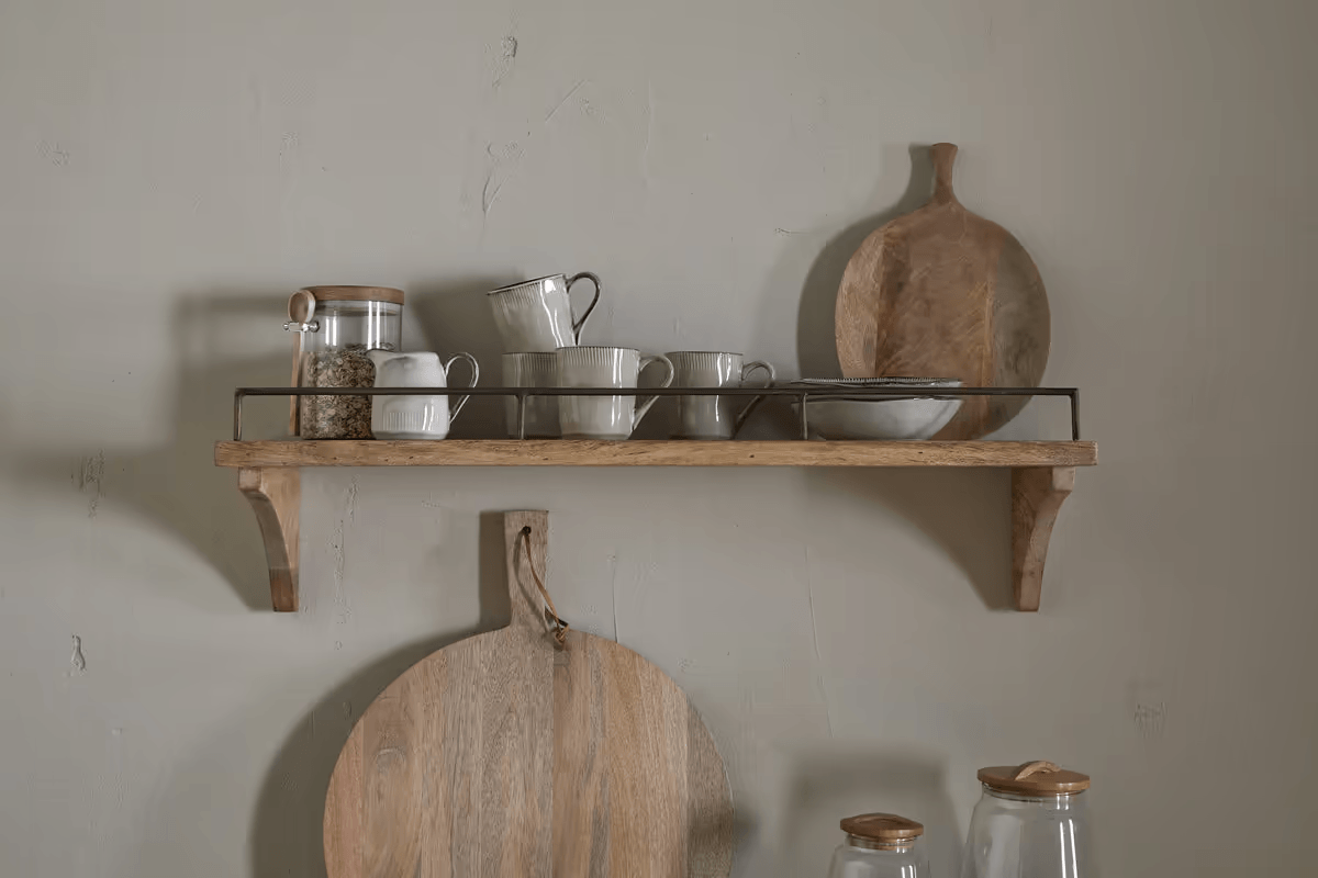 Nkuku - Meera Mango Wood & Iron Gallery Shelf - Natural - Small