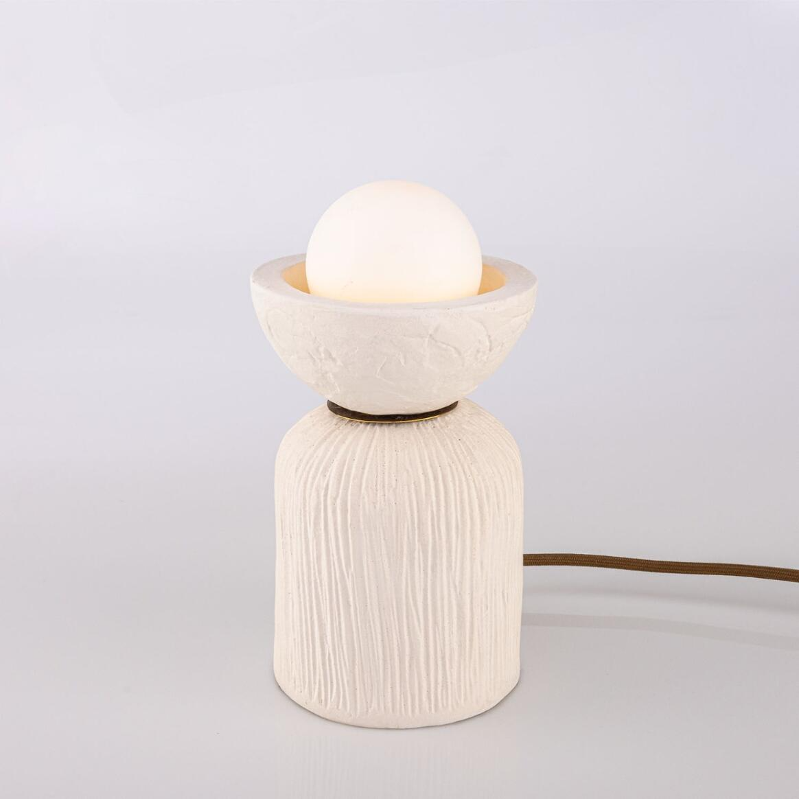 Mullan Prali Ceramic Table Lamp with Glass Globe Matte White Striped - Antique Brass Finish
