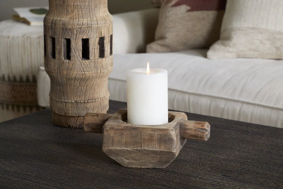 Nkuku - Apu Reclaimed Wood Traditional Candle Holder - Natural