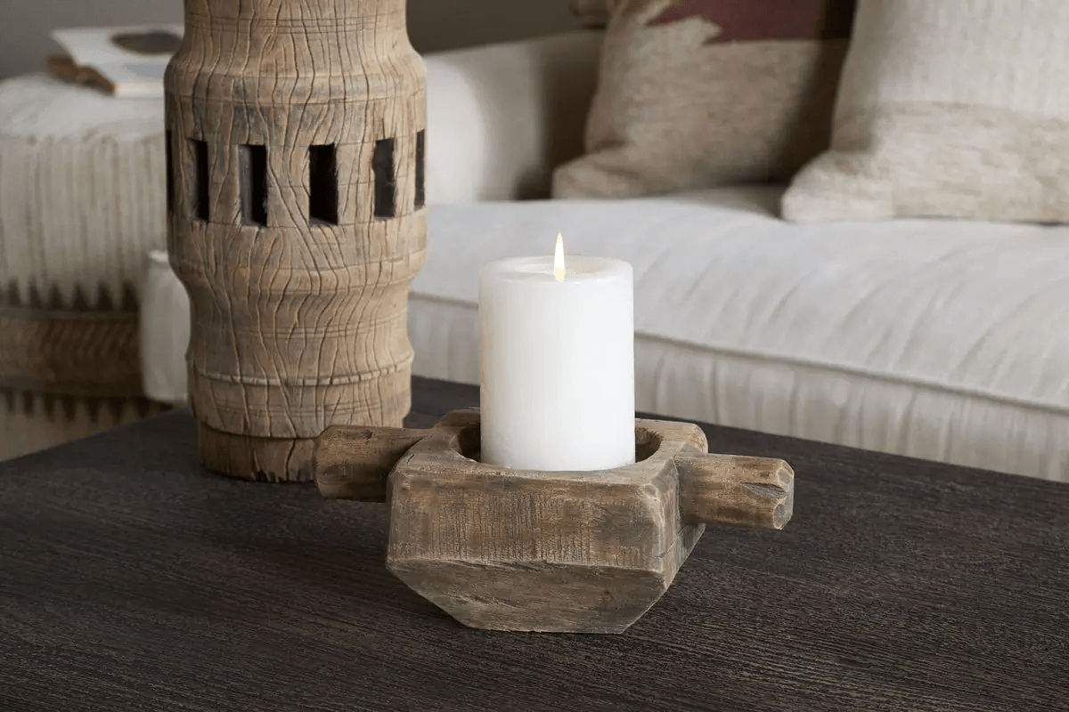 Nkuku - Apu Reclaimed Wood Traditional Candle Holder - Natural
