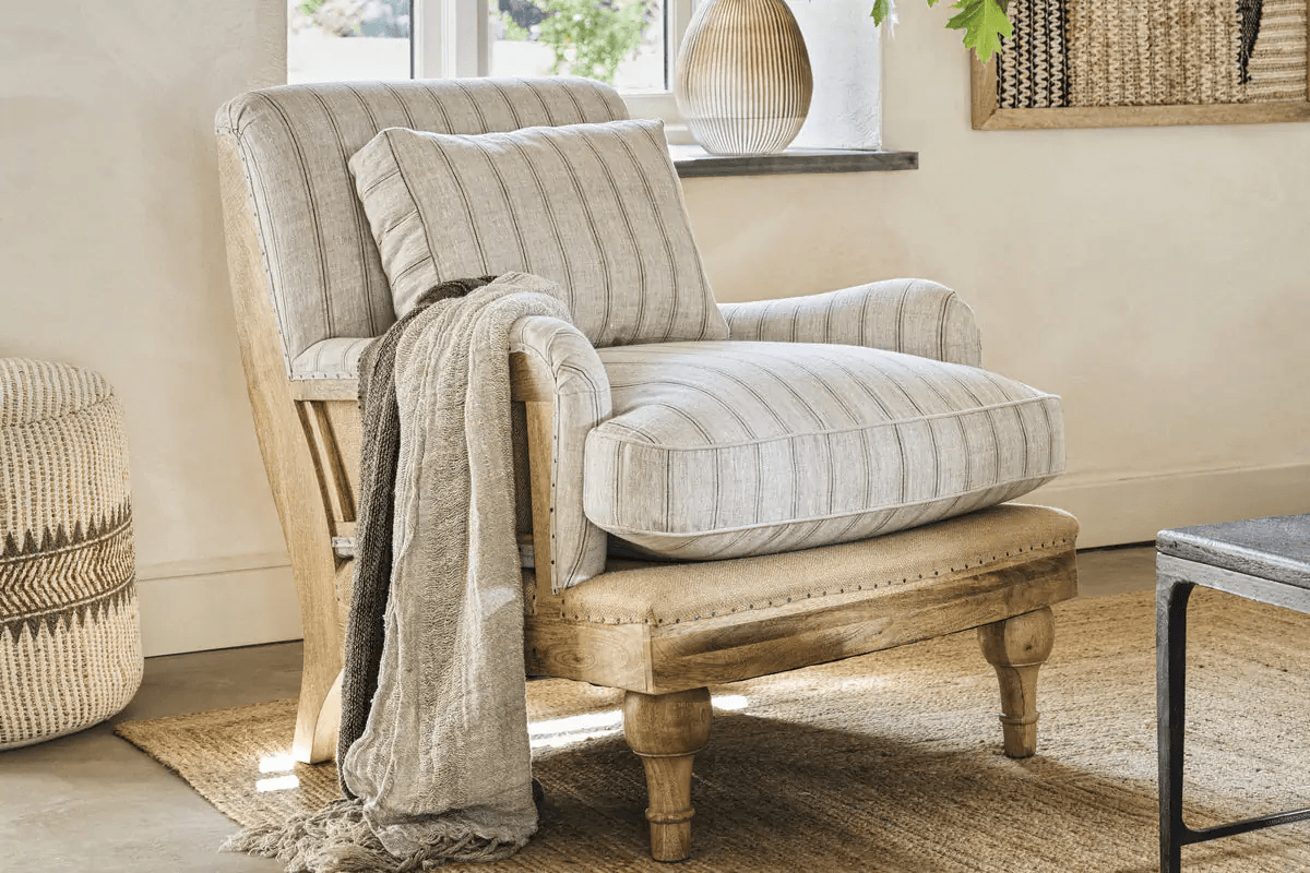 Nkuku - Abe Deconstructed Linen Armchair - Stripe - Natural
