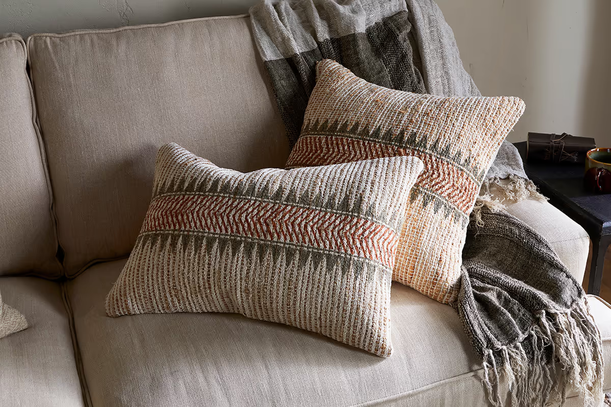 Nkuku - Zairya Jute & Cotton Cushion Cover - Natural & Rust - 50 x 50cm - Without Cushion Inner