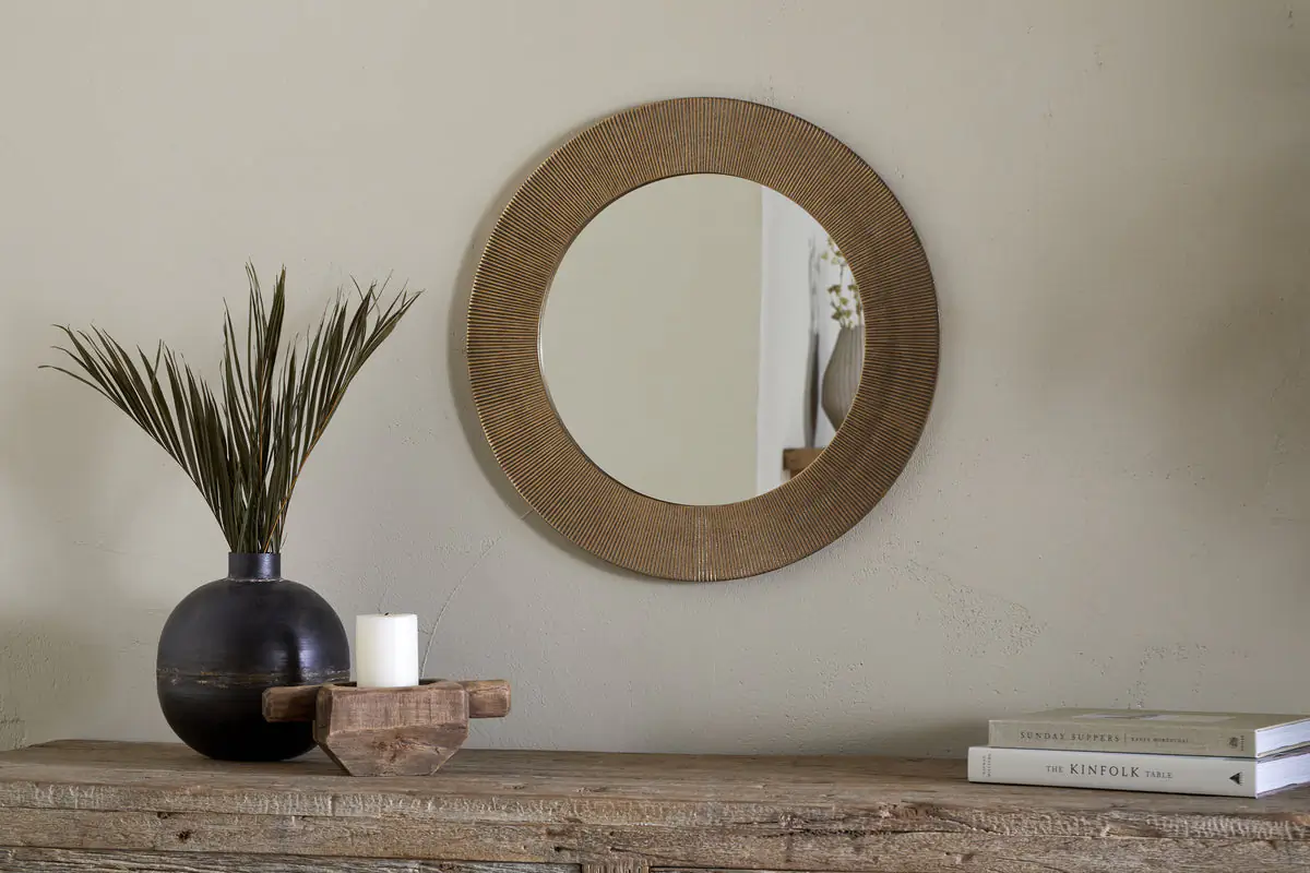 Nkuku - Putali Etched Mirror - Antique Brass