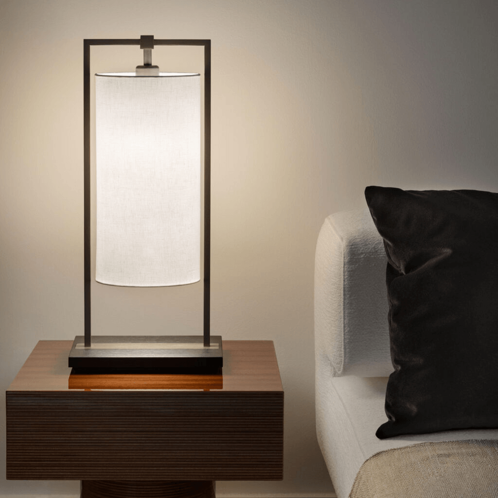Contardi Athena Table Lamp - Brushed Bronze Nickel Frame - White Linen Shade