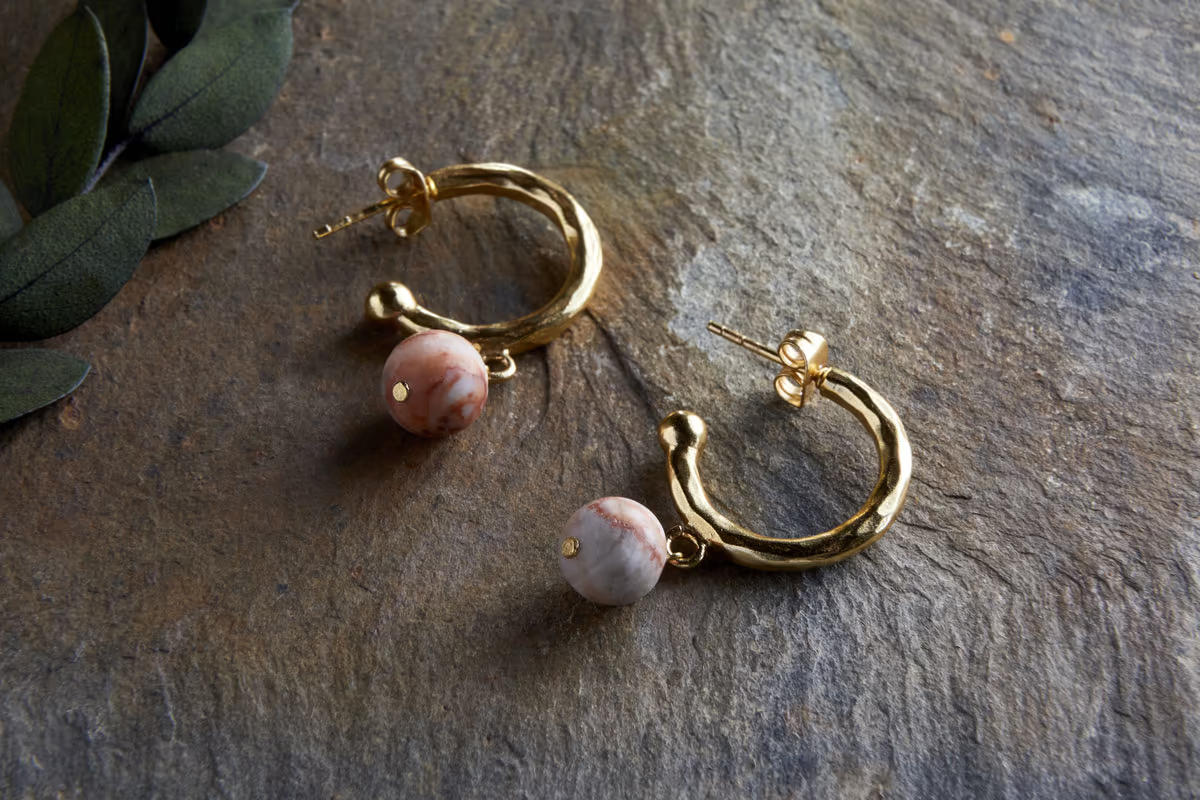 Nkuku - Cerita Rhodochrosite Earrings - Rhodochrosite & Gold