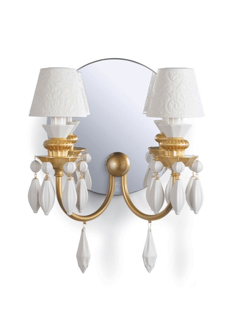 Lladró - Belle de Nuit 2 Lights Wall Sconce - Golden Luster, porcelain design with elegant golden accents.