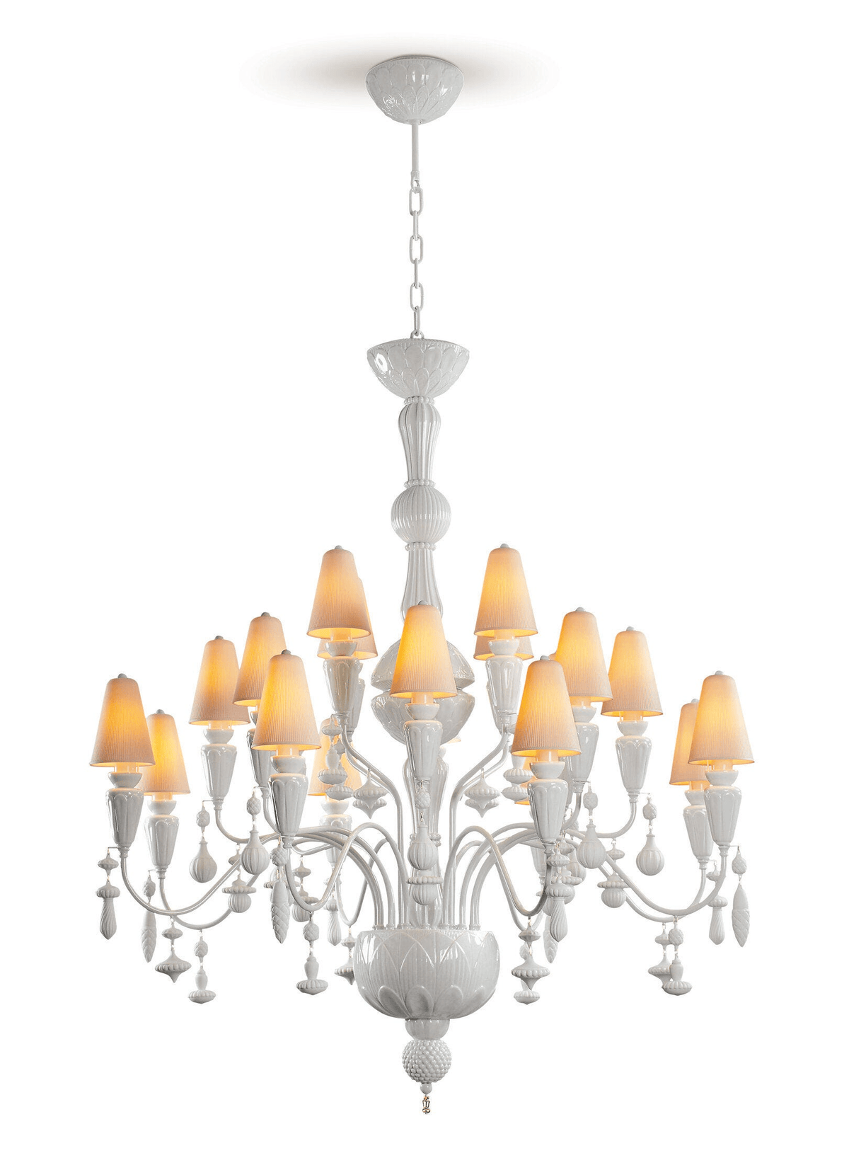 Lladró - Ivy and Seed 20 Lights Chandelier - White, elegant porcelain chandelier with 20 lights and organic design.