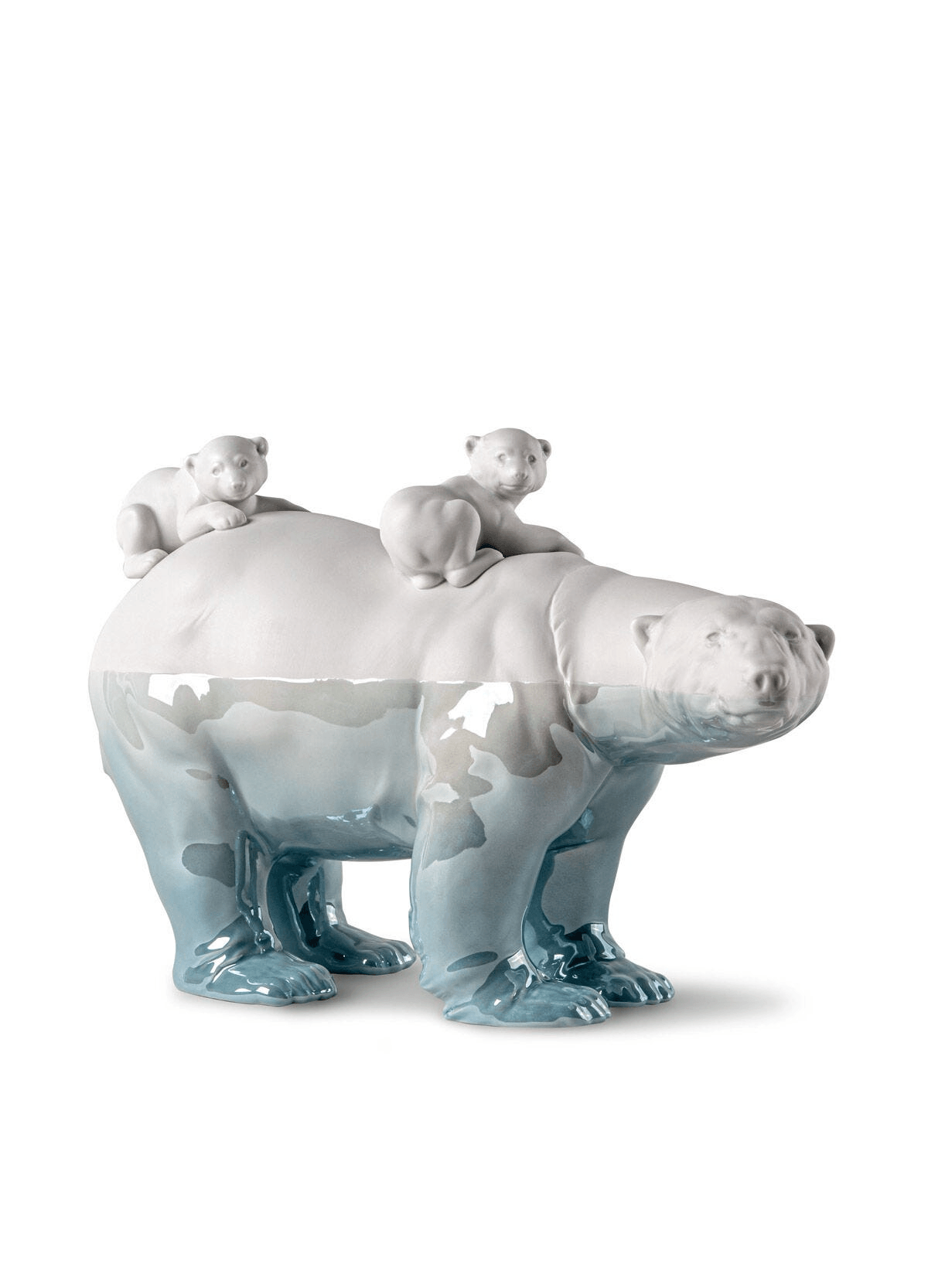 Lladró - Mummy bear and babies - Underwater Sculpture crafted in porcelain, featuring a bear and two baby bears.
