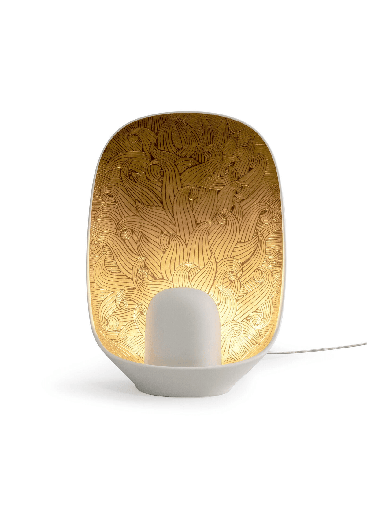 Lladró - Mirage Table Lamp featuring white matte porcelain and golden luster design, perfect for elegant interiors.