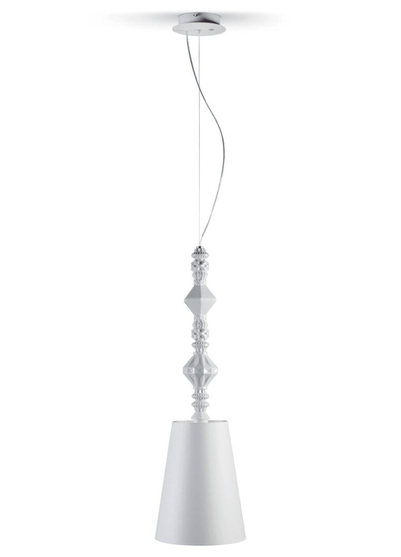 Lladró - Belle de Nuit Pendant Light II - White showcasing elegant porcelain design with white shade.