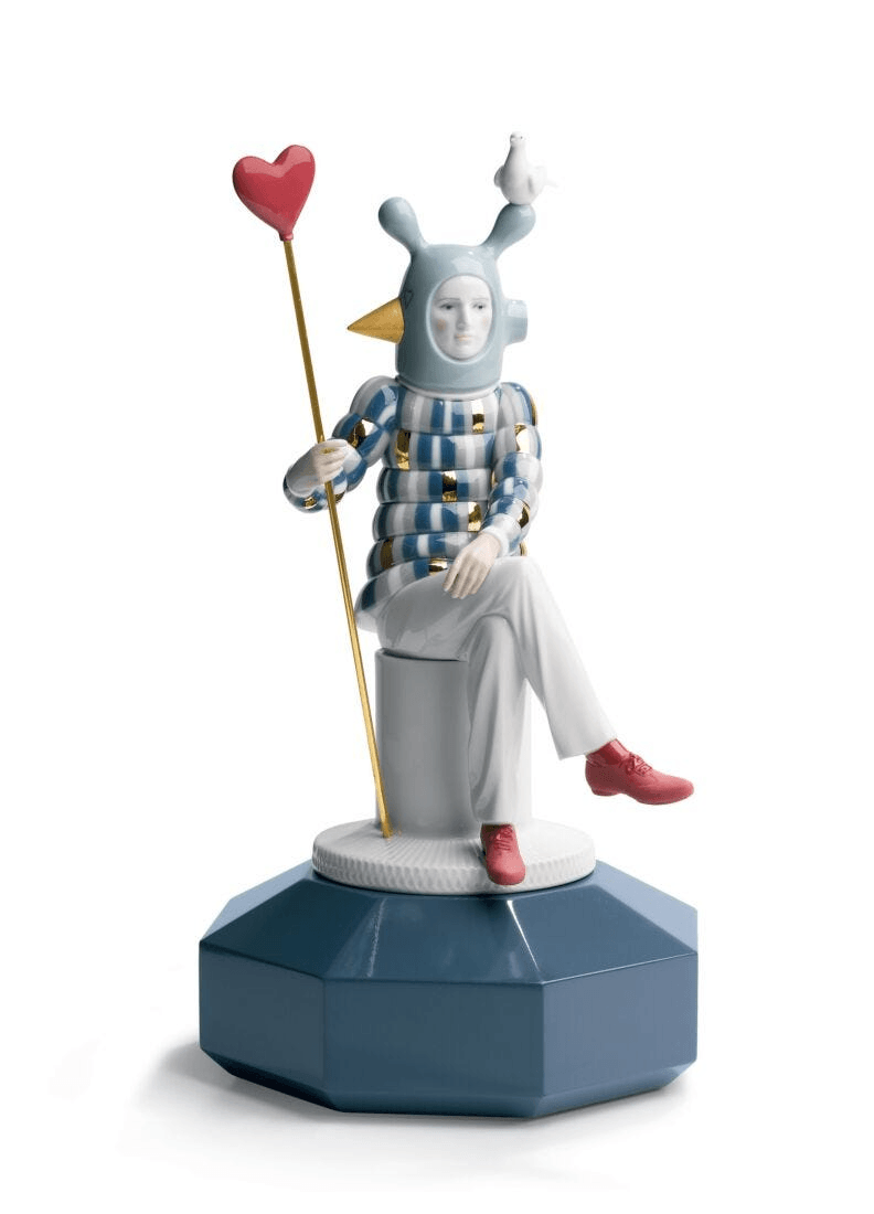 Lladró - The Lover III Sculpture in porcelain, depicting a whimsical lover figure with a heart.