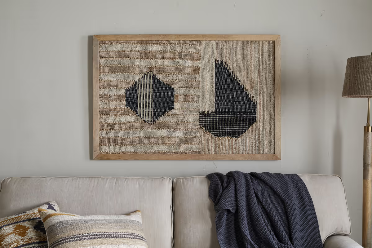 Nkuku - Kiran Large Textured Wall Art - Natural & Dark Blue