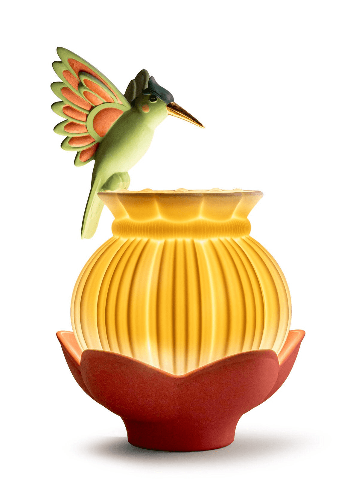 Lladró - Utopical Wireless Table Lamp featuring a hummingbird and floral design in porcelain.