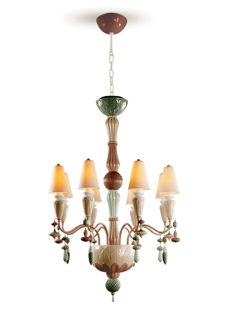 Lladró - Ivy and Seed 8 Lights Chandelier - Spices in elegant porcelain design with organic motifs.