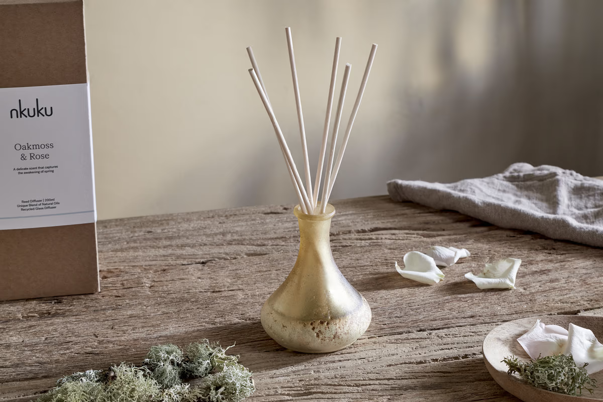 Nkuku - Oakmoss & Rose Scented Reed Diffuser - Yellow
