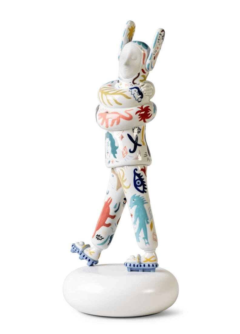 Lladró - Embraced Sculpture - Limited Edition in colorful porcelain, depicting a person embracing themselves.