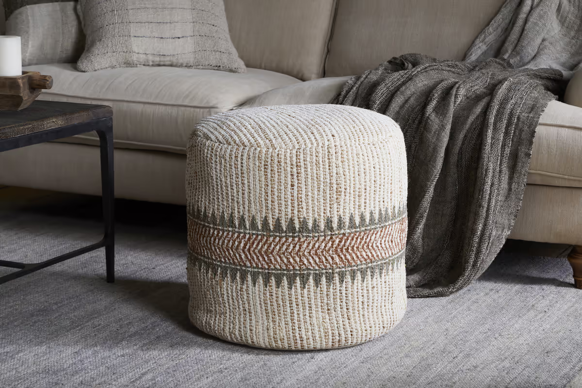 Nkuku - Zairya Jute & Cotton Tall Pouf - Natural & Rust