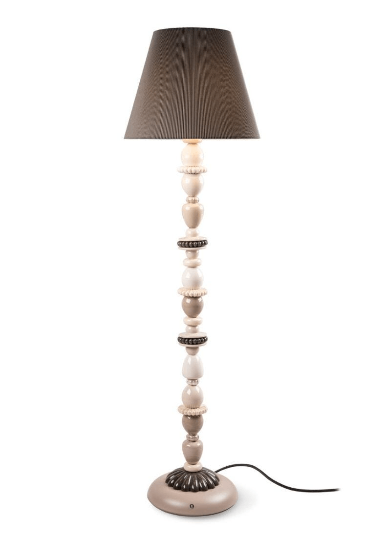 Lladró - Firefly Floor Lamp - Pearly. A Lladro glazed Porcelain floor lamp featuring pastel tones and a cloth shade.