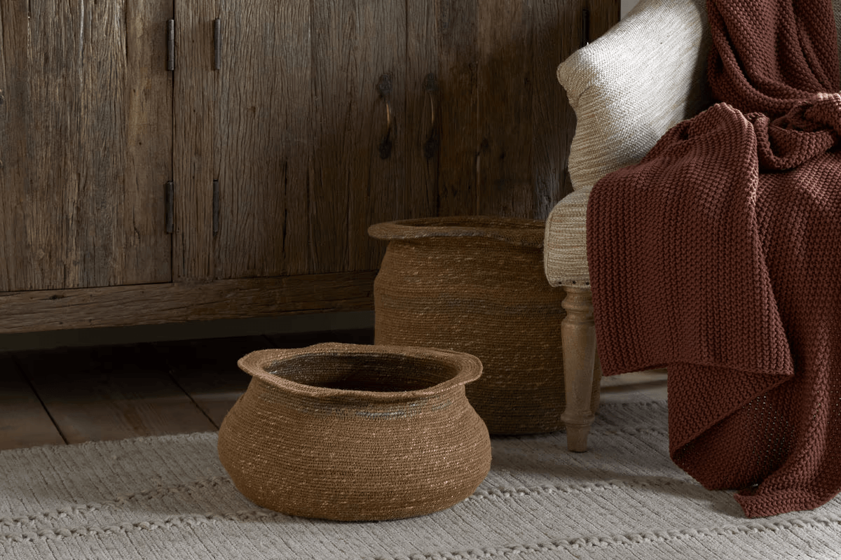 Nkuku - Rana Short Basket - Natural & Moss
