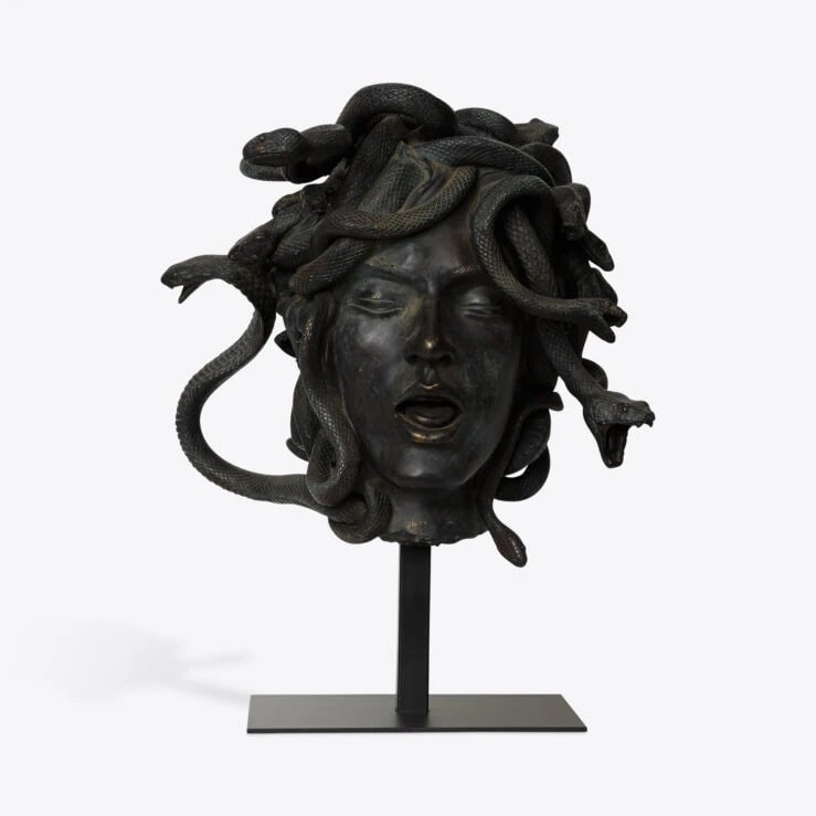 Pure White Lines Female Medusa Bust on Stand