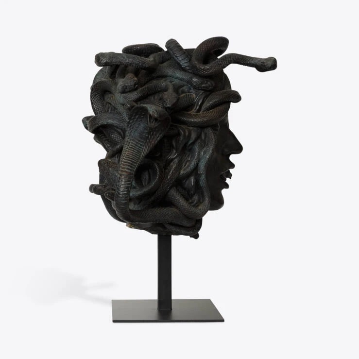 Pure White Lines Female Medusa Bust on Stand