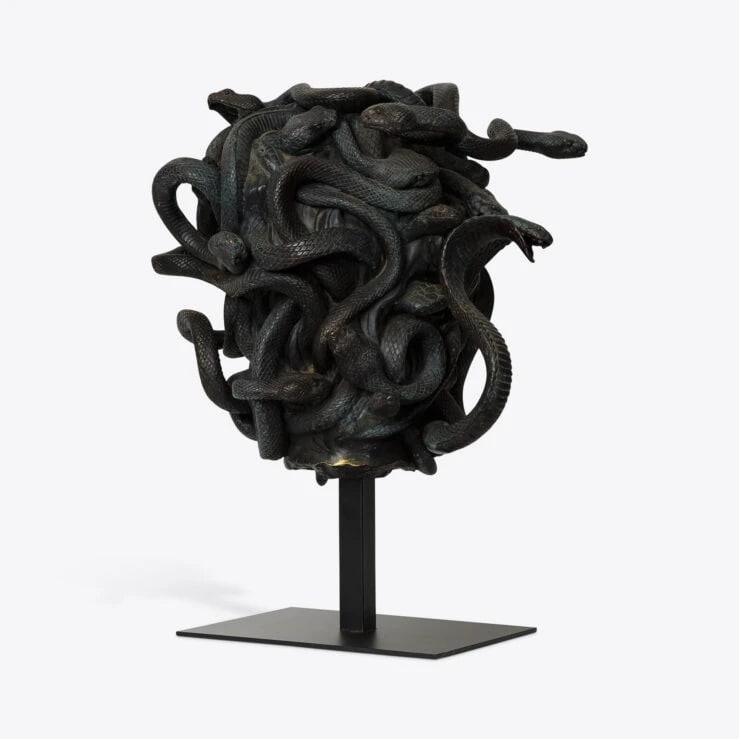 Pure White Lines Female Medusa Bust on Stand