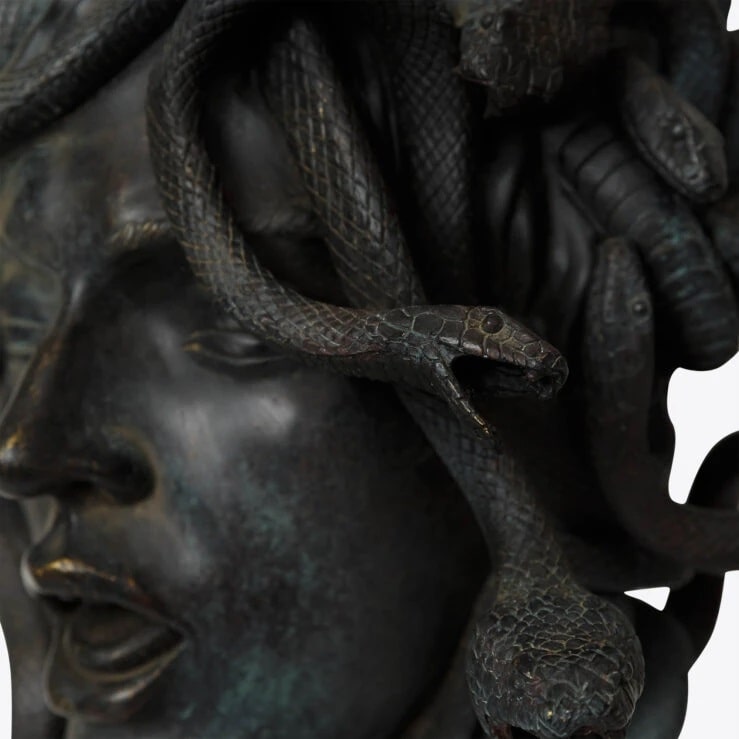 Pure White Lines Female Medusa Bust on Stand