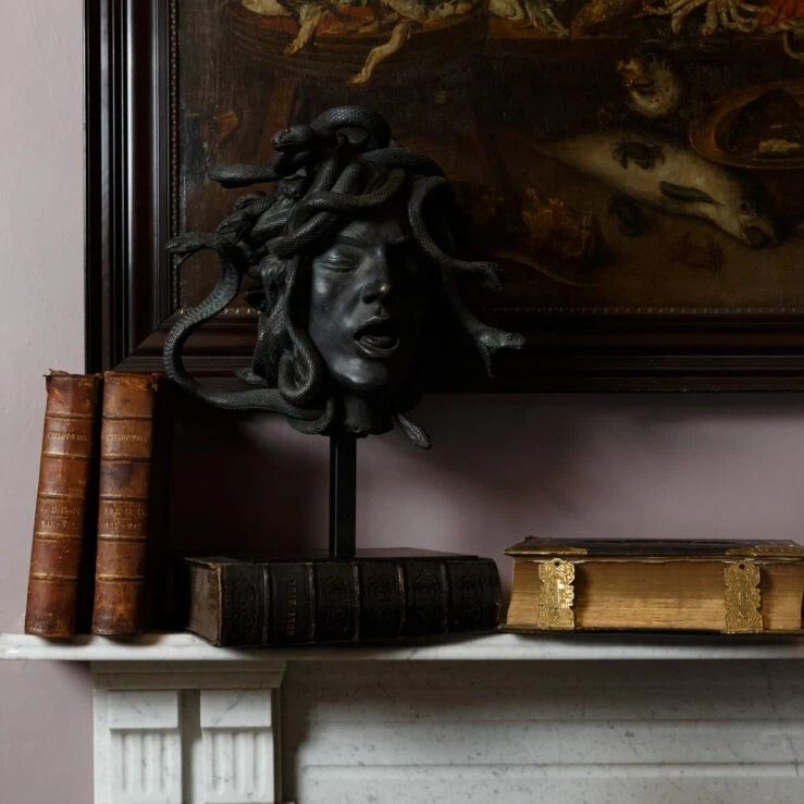 Pure White Lines Female Medusa Bust on Stand