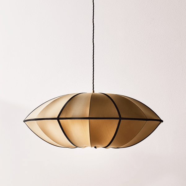 Pooky - Ufo Pendant Light Shade - Large - Taupe Silk With Black Silk