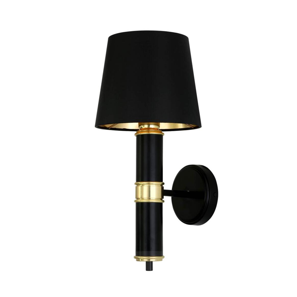 Mullan - Kangos Polished Brass and Black Pillar Wall Light with Fabric Shade - Powder Coated Matte Black - Polished Brass Finish