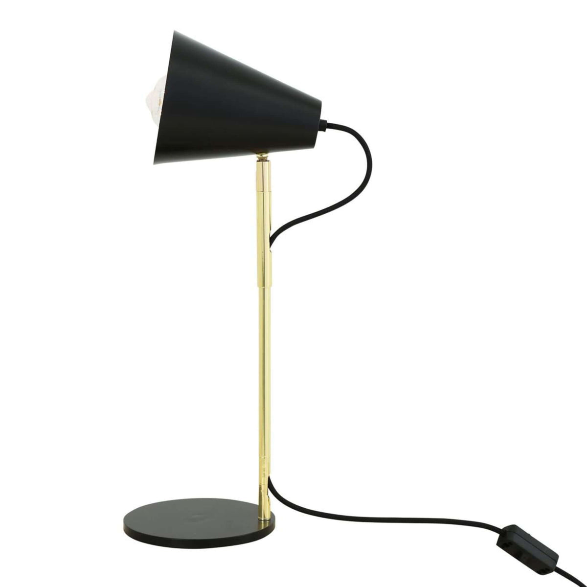 Mullan Lusaka Modern Adjustable Table Lamp with Cone Shade - Powder Coated Matte Black & Polished Brass Stem Finish