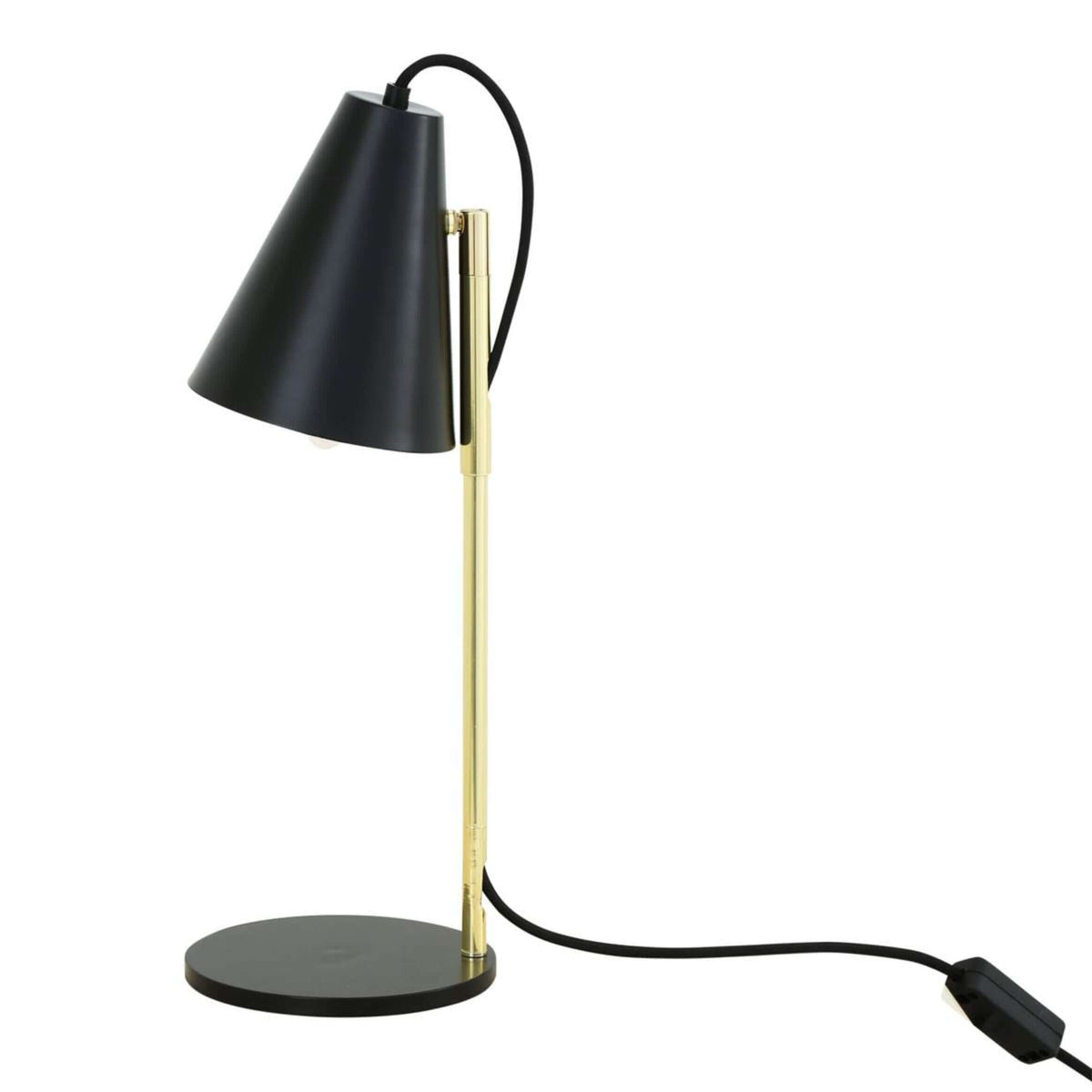 Mullan Lusaka Modern Adjustable Table Lamp with Cone Shade - Powder Coated Matte Black & Polished Brass Stem Finish