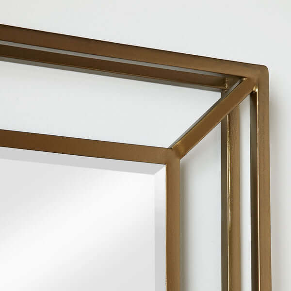 Pooky - Grenada Mirror - Antiqued Brass Finish detail showing bevelled mirror and frame design.