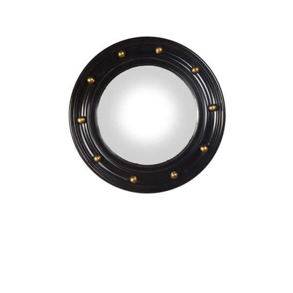 Pooky - Lauren Mirror with a black frame and ten golden baubles for a modern classic look.