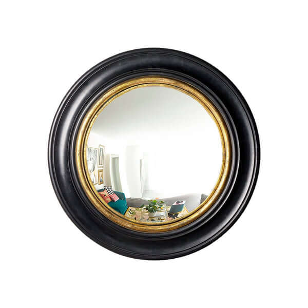 Pooky - Marlon Convex Mirror - Black and Gold showcasing a round design with a black and gold frame.