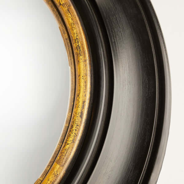 Pooky - Marlon Convex Mirror - Black and Gold close-up showing the black and gold frame detail