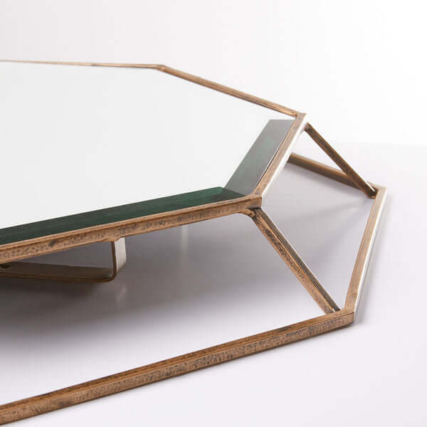 Pooky - Octagon Mirror - Clear Glass with Antique Gold Frame showcasing octagonal design and antique brass finish.
