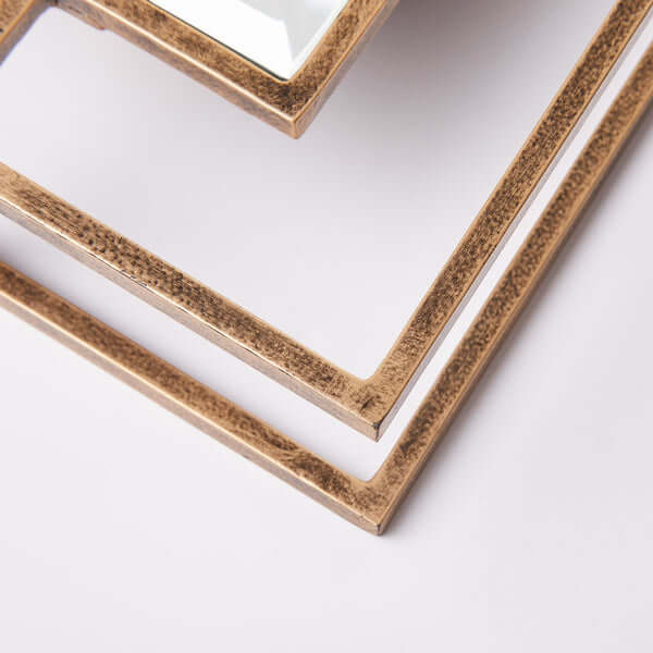 Pooky - Rectangular Necklace Link Mirror - Antique Gold close-up showing antique gold metal frames.