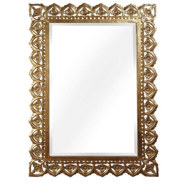Pooky - Vulpo Bevelled Mirror - Antiqued Gold - Elegant and intricately carved mirror with a stunning gold frame.