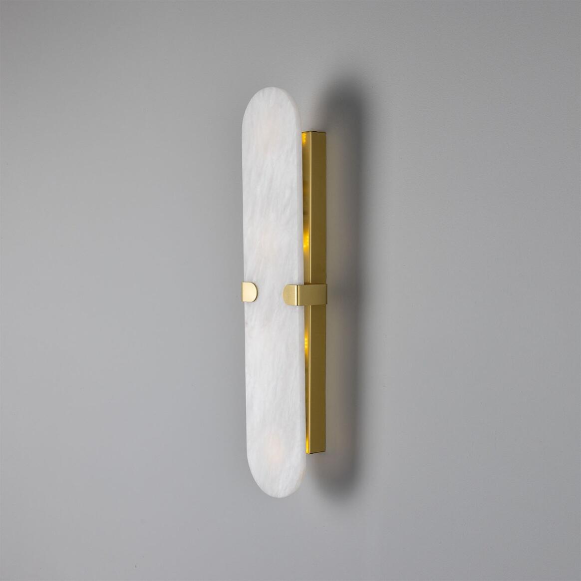 Mullan - Lothian Oval Alabaster Wall Light 35cm IP44 - Satin Brass Finish