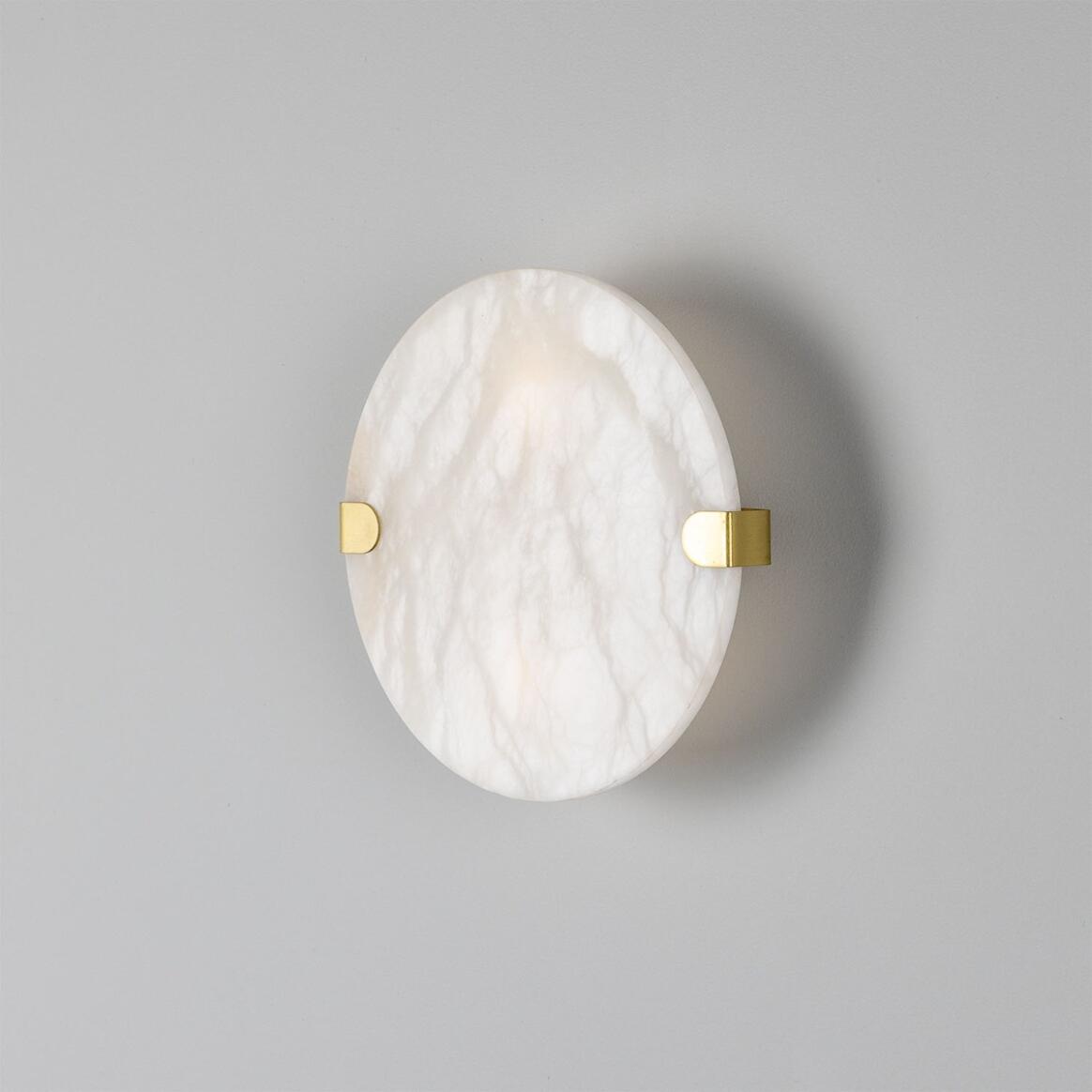 Mullan - Dundee Circular Alabaster Wall Light 25cm IP44 - Satin Brass Finish