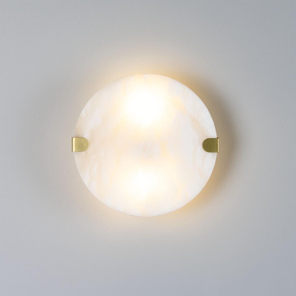 Mullan - Dundee Circular Alabaster Wall Light 25cm IP44 - Satin Brass Finish