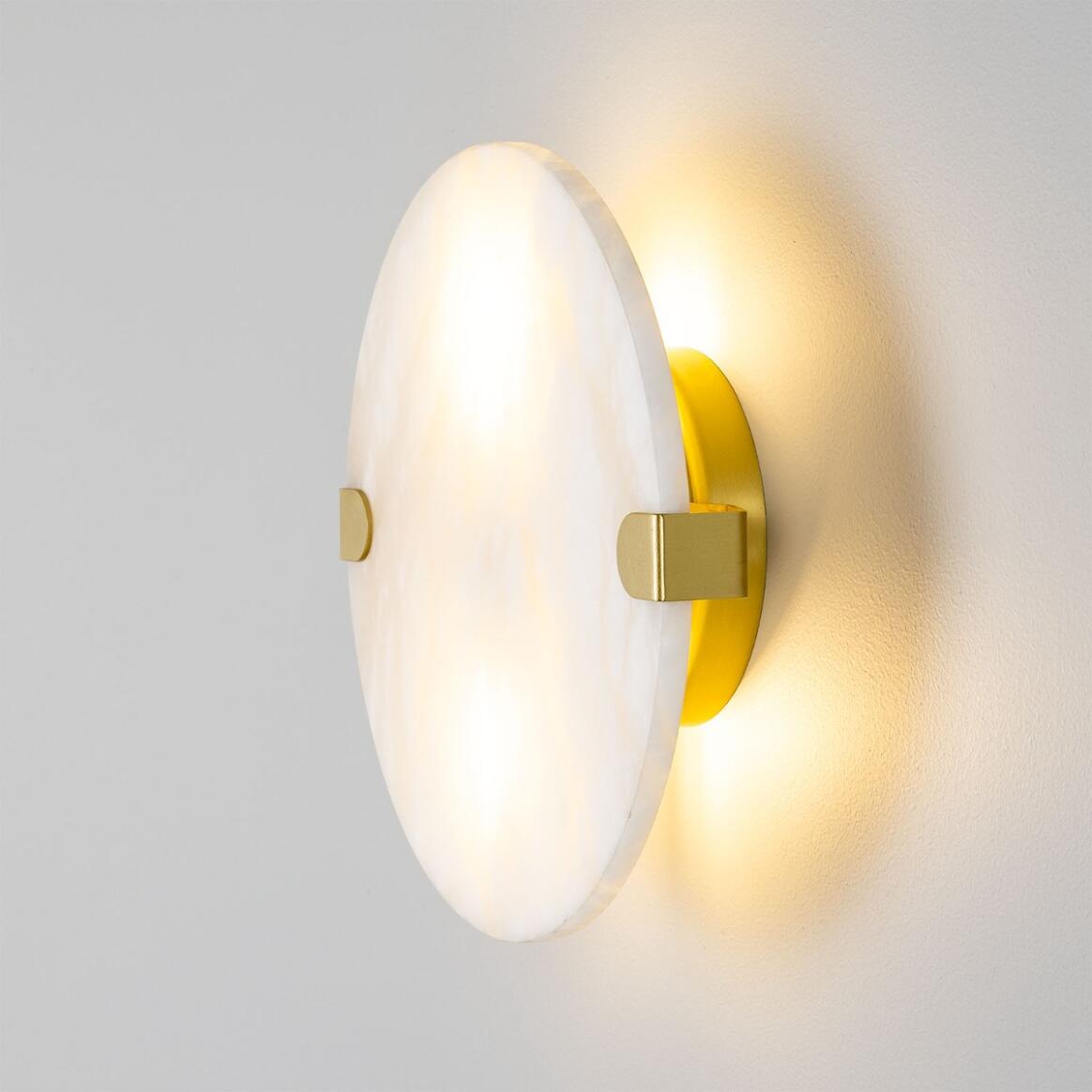 Mullan - Dundee Circular Alabaster Wall Light 25cm IP44 - Satin Brass Finish