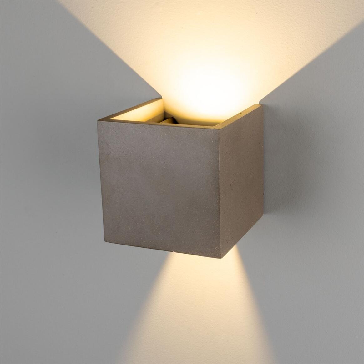 Mullan - Marseille Cube Outdoor Concrete Wall Light 14cm IP65 - Grey Concrete Finish