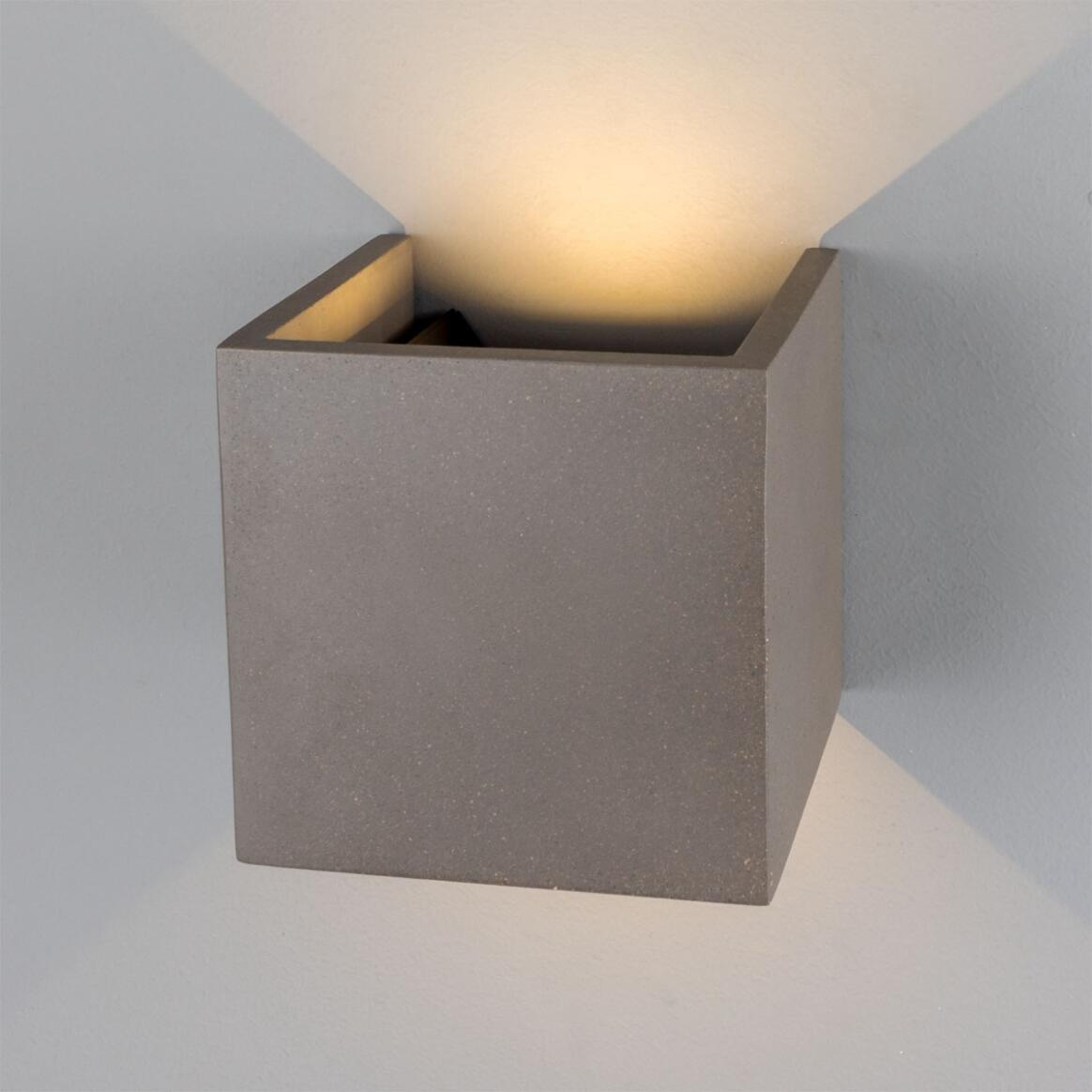 Mullan - Marseille Cube Outdoor Concrete Wall Light 14cm IP65 - Grey Concrete Finish