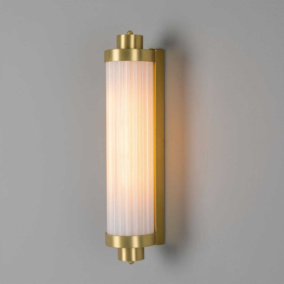 Mullan - Louise Vintage Rippled Opal Glass and Brass Bathroom Wall Light 47cm IP44 - Satin Brass Finish
