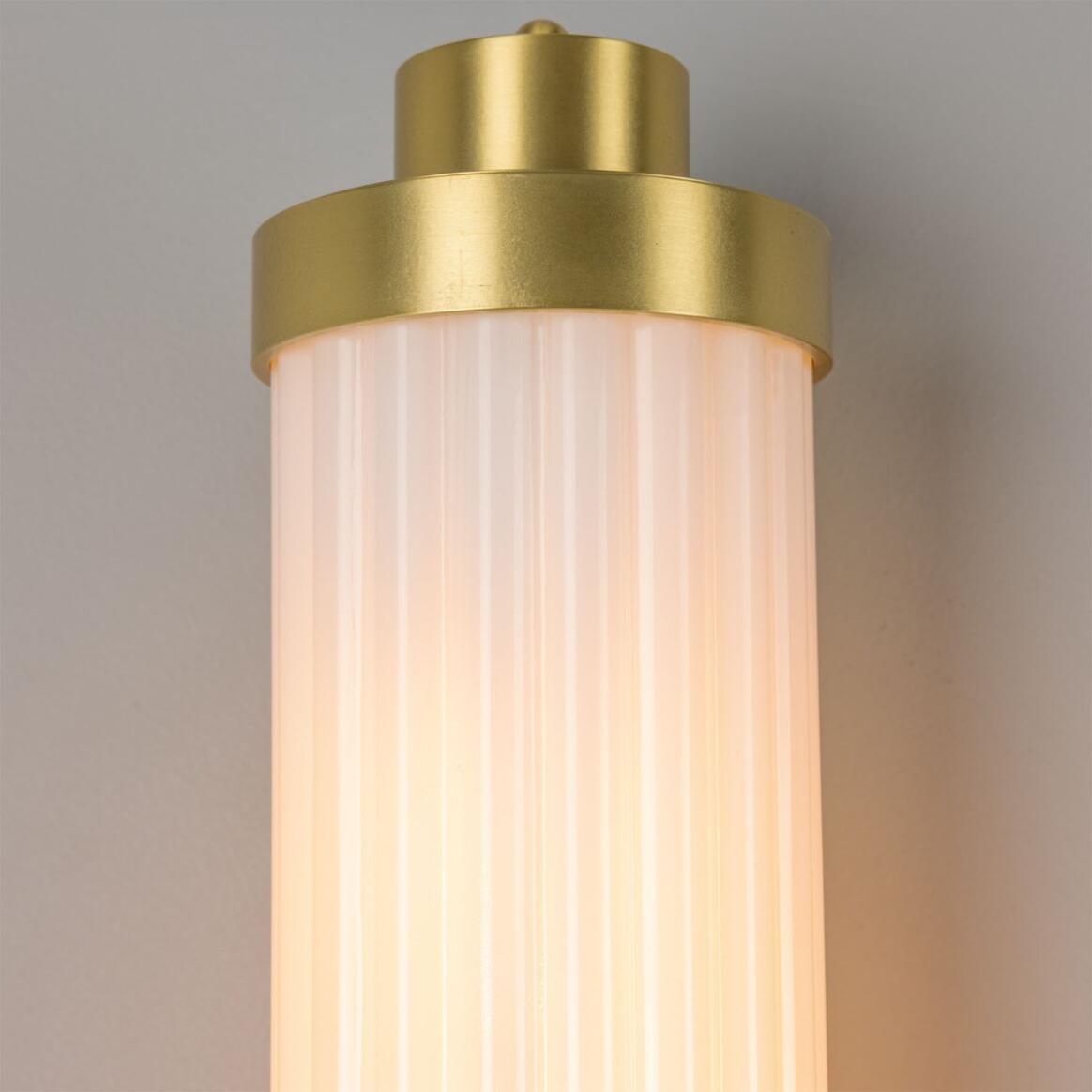 Mullan - Louise Vintage Rippled Opal Glass and Brass Bathroom Wall Light 47cm IP44 - Satin Brass Finish