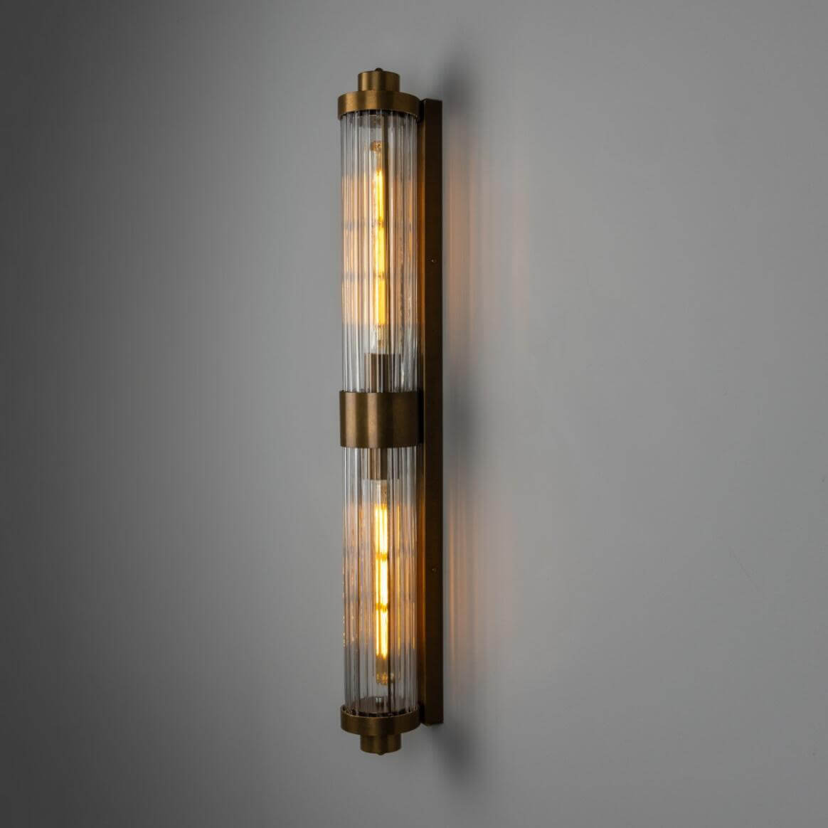 Mullan - Double Louise Clear Glass Bathroom Wall Light 88cm IP44 - Antique Brass Finish