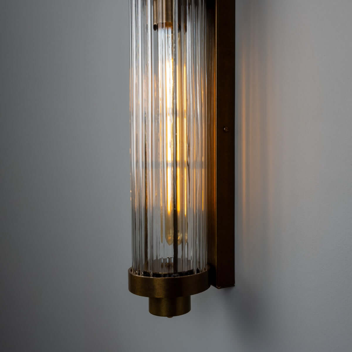 Mullan - Double Louise Clear Glass Bathroom Wall Light 88cm IP44 - Antique Brass Finish